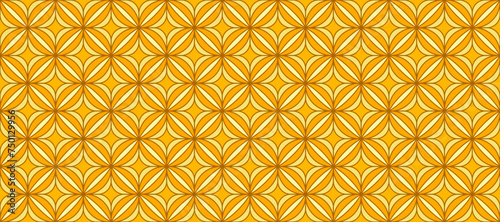 Seamless yellow tile pattern. Decorative ceramic mosaic wallpaper. Abstract geometric repeating decor for floor, wall, kitchen, bath, print. Simple ornamental orange backdrop. Vector texture
