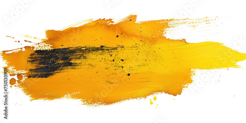 Yellow ink brush stroke, Yellow brush splashes isolated on transparent png.