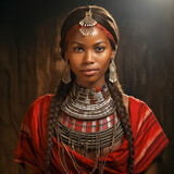 Portrait einer Massai Frau in Tracht, Ostafrika, Generative AI