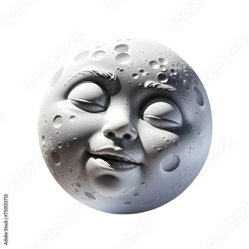 Lua dormindo. Lua cheia com rosto humano descansando, isolado em fundo transparente, png.
 photo