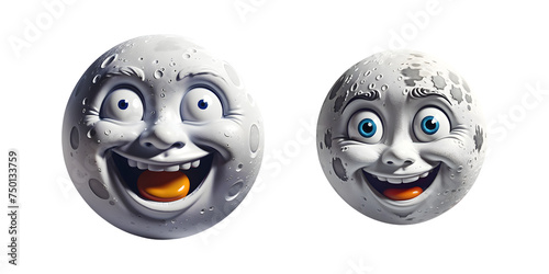 Conjunto de luas 3d com rosto alegre. Luas com rosto humano sorrindo alegremente. photo