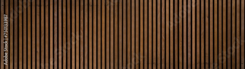 Wood background banner panorama long - Brown wooden acoustic panels wall texture , seamless pattern.. photo