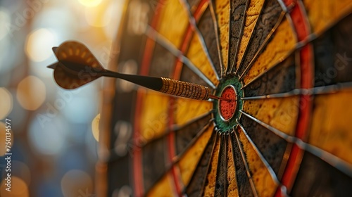 Dart hitting the bullseye of a dart board. Concept of success and goal pursuit. Ai generative