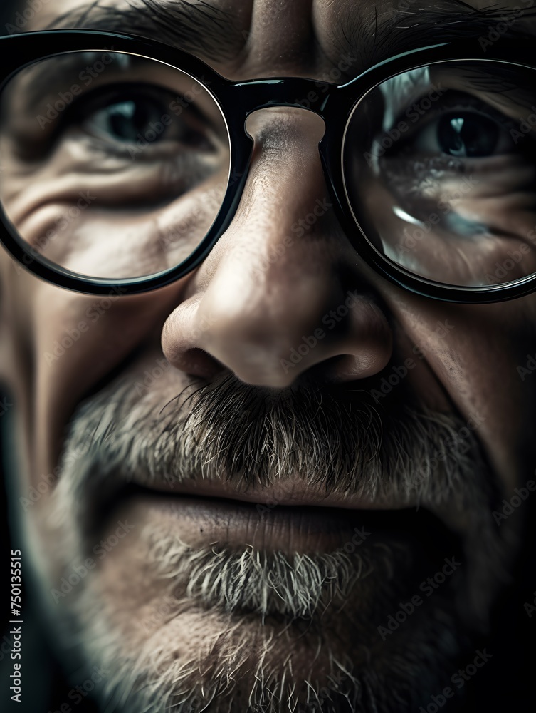 bespectacled man in a close-up macro shot, his glasses reflecting the expansive beauty of a global network bespectacled man in a close-up macro shot, his glasses reflecting the expansive beauty of a global network