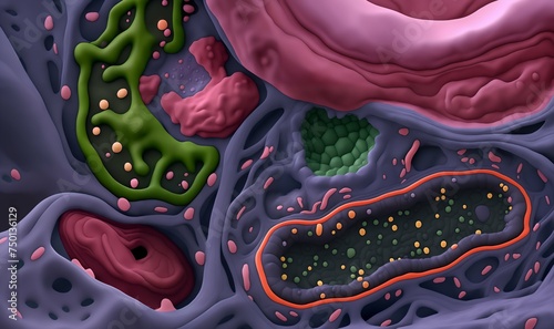 Mitochondria inside a eukaryotic cell. AI generated illustration photo