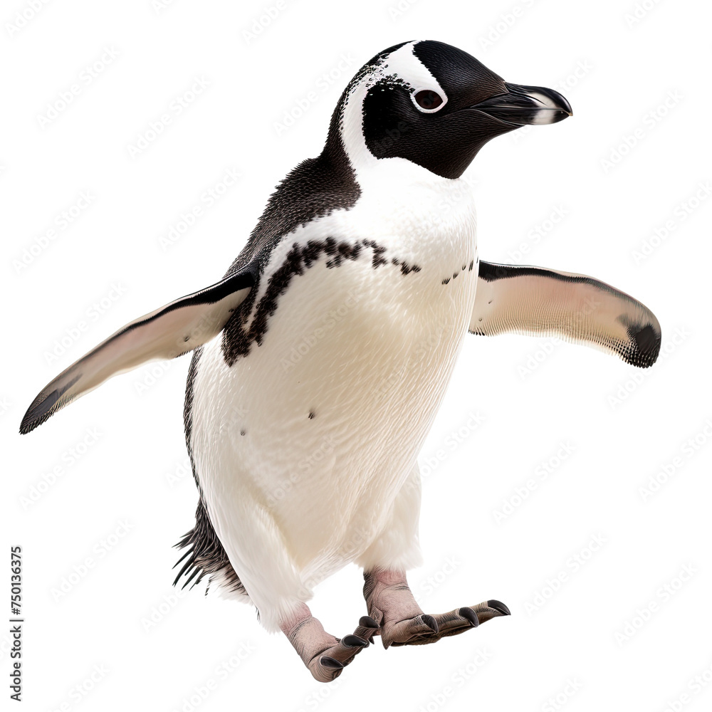 Obraz premium Adorable jumpping Penguin isolated on white or transparent background