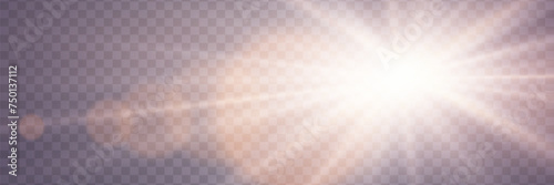 Sunlight special lens flare light effects. Glare of rays and light. On a transparent background. photo