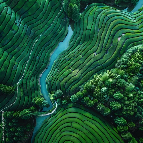 A stunning aerial view of vast tea plantations.