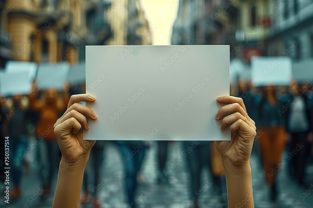 Coseup shot of protesters hands holding empty white banners. Coseup shot of protesters hands holding empty white banners.