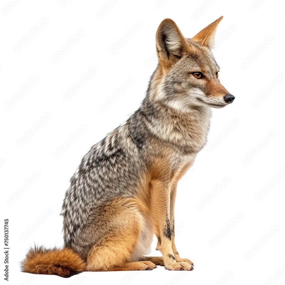 Fototapeta premium Animal Jackal sitting isolated on white or transparent background