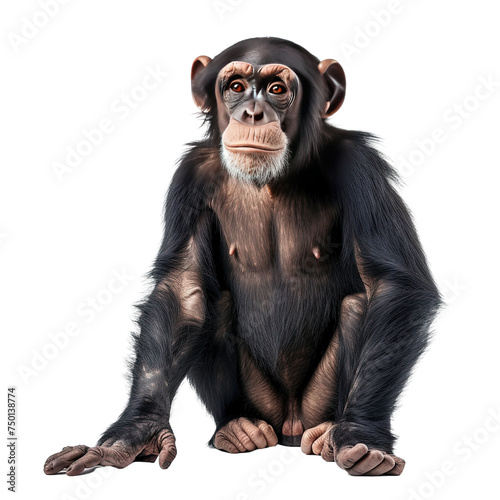 Animal chimpanzee standing isolated on white or transparent background