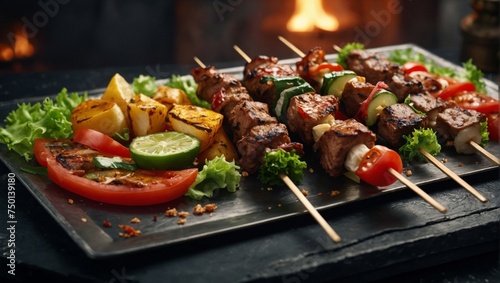 A culinary masterpiece on skewers, featuring perfectly grilled meat and a rainbow of garden-fresh vegetables.