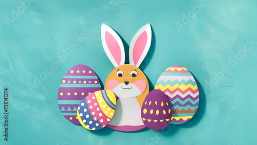 Easter bunny with eggs, cute paper cutout