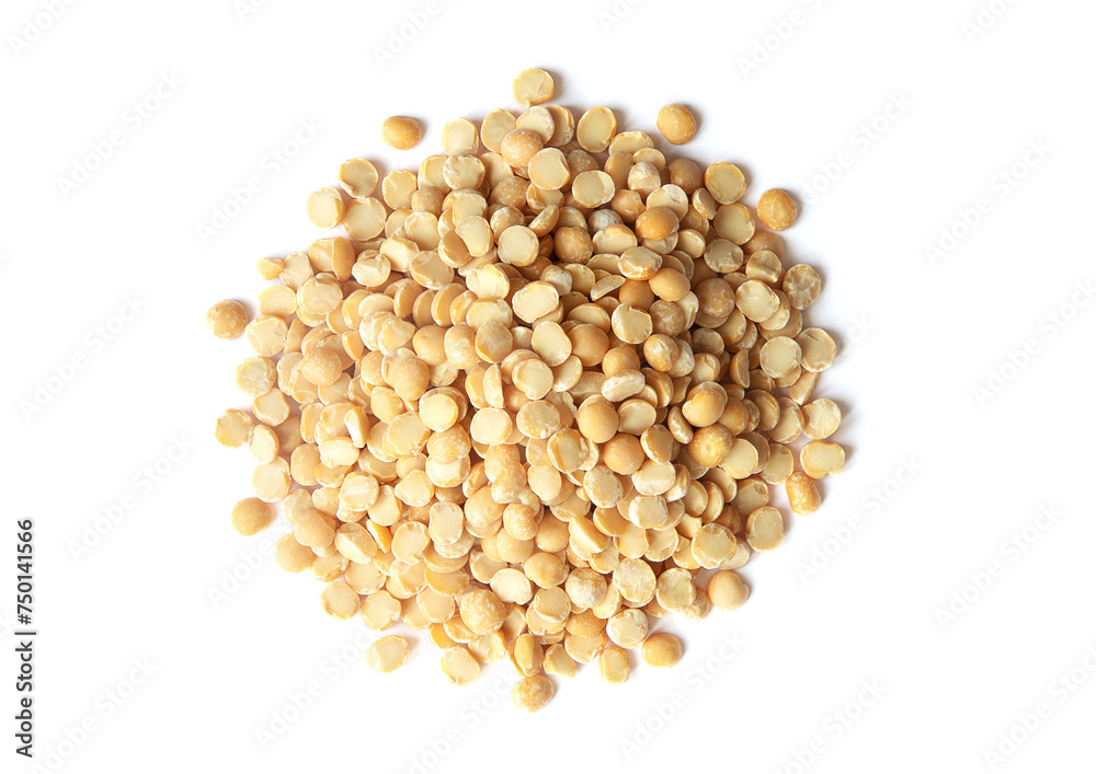Heap of Organic Dried Yellow Split Peas. Top View. Isolated on White. Heap of Organic Dried Yellow Split Peas. Top View. Isolated on White.