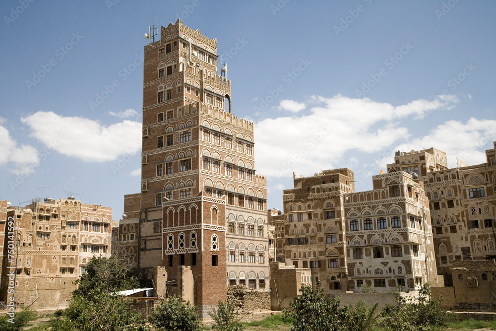 Yemen Old Sana'a city view on a sunny winter day