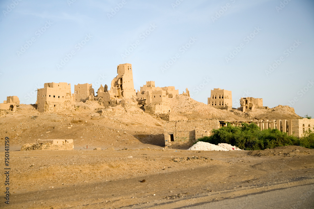 Yemen Anhar city ruins on a sunny winter day