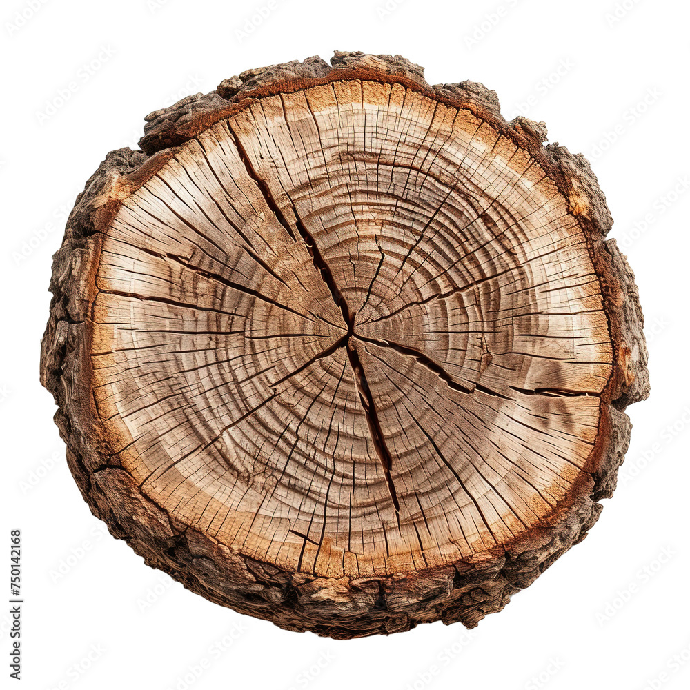 Fototapeta premium Cut tree trunk isolated on white or transparent background