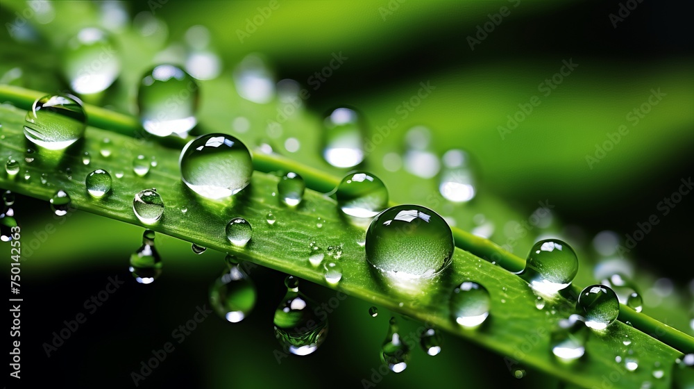 Water droplets adorn a furled plant in a detailed macro shot.