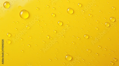 Vibrant water droplets embellish a yellow background.