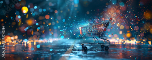 Visionary leader navigating e-commerce icons, shaping the future of online retail. Embracing digital transformation to create seamless and personalized shopping experiences. photo