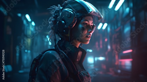 cyberpunk girl in a futuristic cyber suit © wizXart