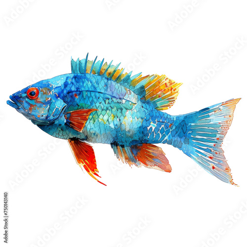 Blue Fish Painting on White Background