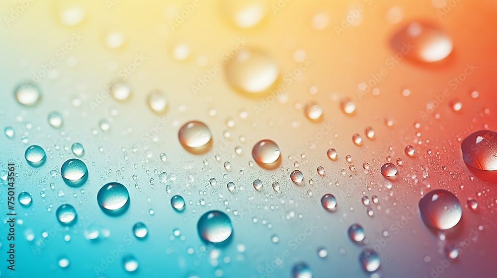 Water drops cover a gradient background, creating a close-up view of condensation.