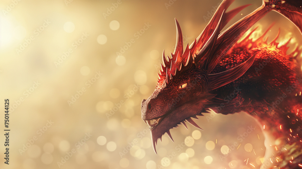 Dragão vermelho elemental com iluminação cinematográfica bege - Papel de parede - obrazy, fototapety, plakaty 