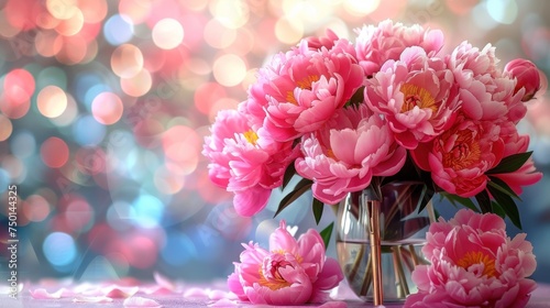a vase filled with lots of pink flowers on top of a table next to a vase filled with lots of pink flowers. photo