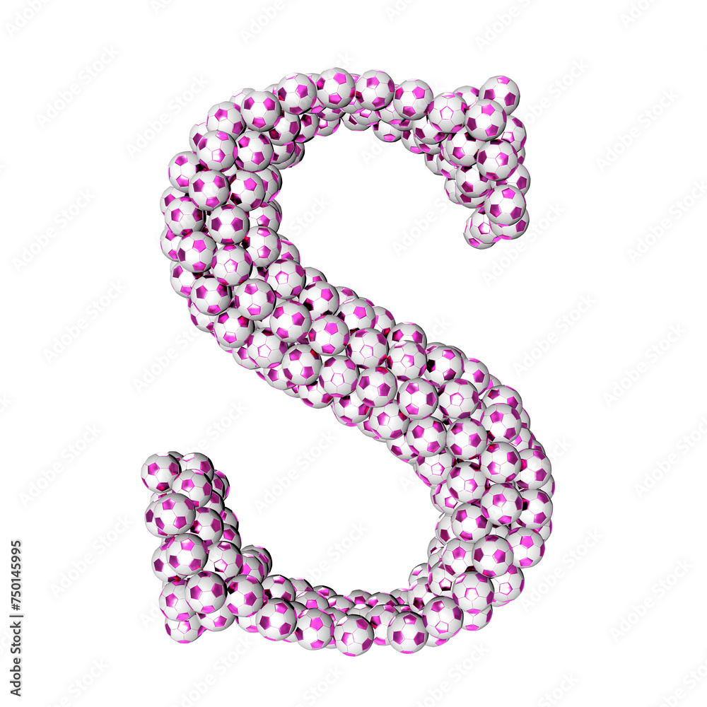 Symbols made from purple soccer balls. letter s