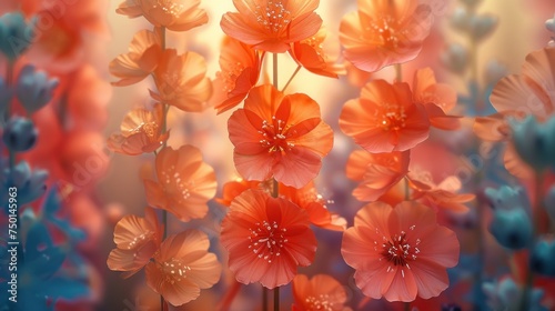 a close up of a bunch of flowers with a blurry background of orange, pink, and blue flowers. photo