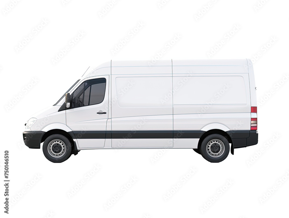 Delivery white van or truck with space for text isolated on white or transparent background