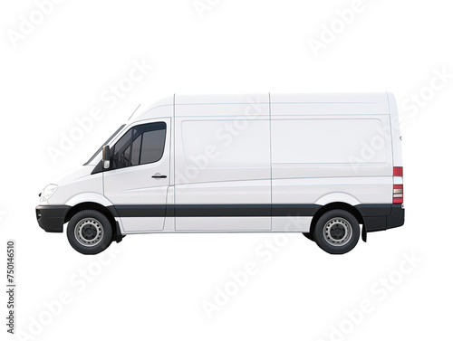 Delivery white van or truck with space for text isolated on white or transparent background