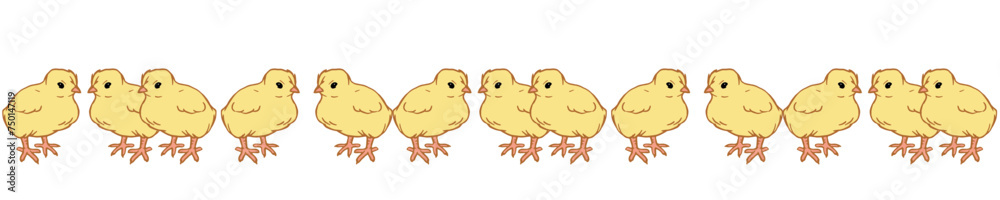 Chick line seamless pattern. Cute chicks frame, background isolated on white for web banners, poster, greeting card, easter templates, flyer, farm products package, book design. poultry farming Chick line seamless pattern. Cute chicks frame, background isolated on white for web banners, poster, greeting card, easter templates, flyer, farm products package, book design. poultry farming