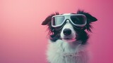 Dog with glasses. Close-up portrait of a dog. Anthopomorphic creature. A fictional character for advertising and marketing. Humorous character for graphic design.