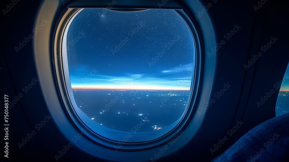 Enjoying the view of the moon through a plane window captures the essence of Ramadan Mubarak.