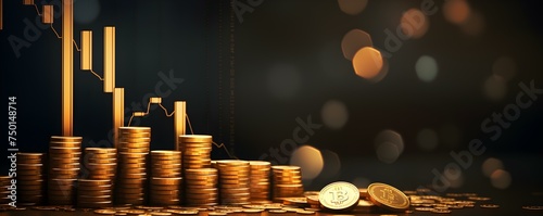Financial Growth Symbolized by Gold Coins and Chart Icon. Concept Finance, Growth, Gold Coins, Chart Icon