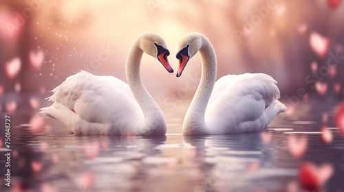  two isolated swans look to each other and form a heart - love forever concept