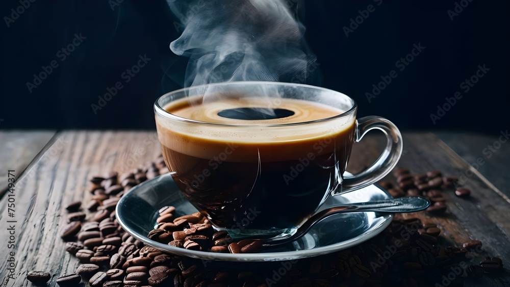 A steaming cup of coffee with a smooth, velvety cream that delicately glides on the surface. Cinematic, commercial like concept.
