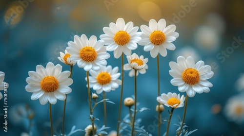  a close up of a bunch of daisies with a blurry background of flowers in the foreground and a blurry background of flowers in the foreground.