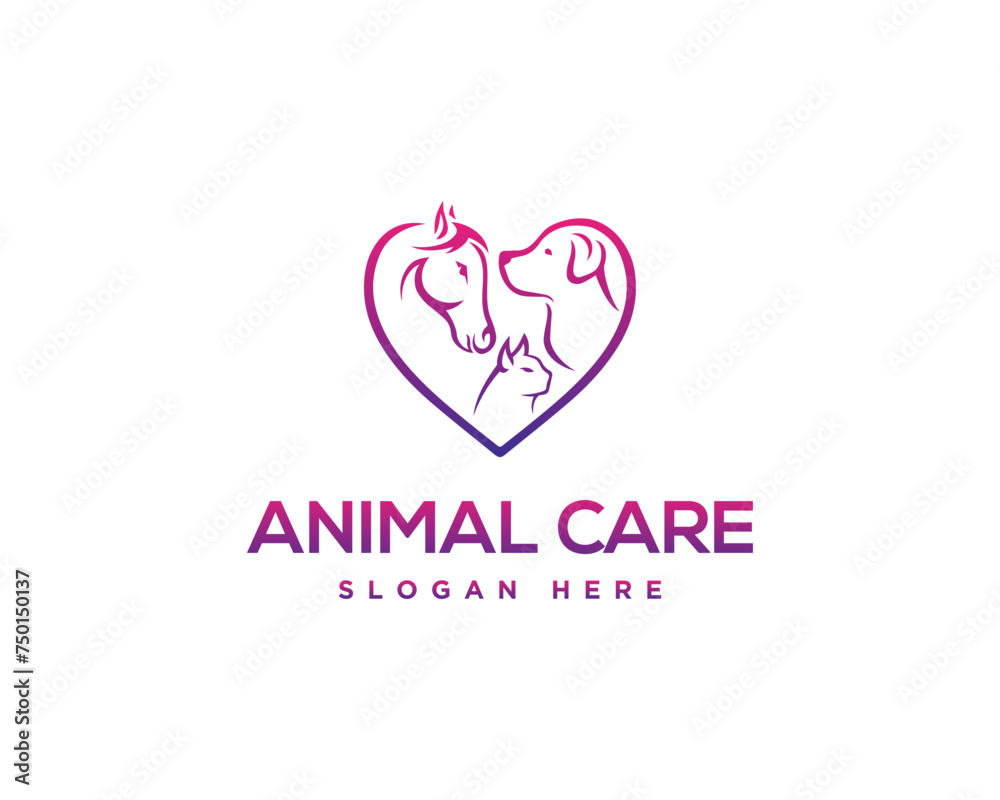 Horse, Dog, Cat and Pet Heart Shape Logo Icon Design Vector Template.