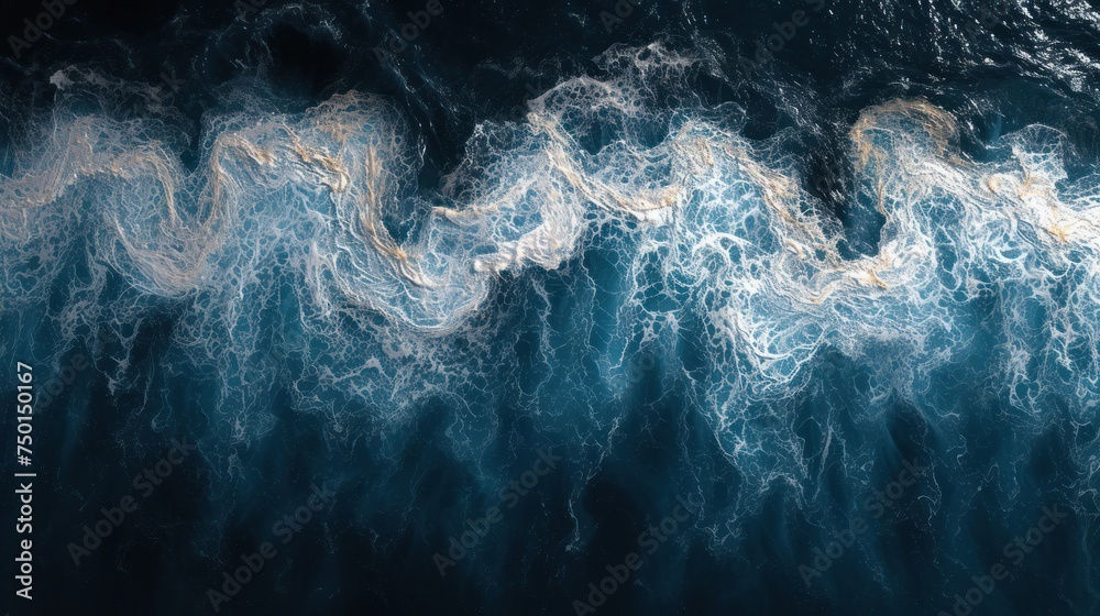  an aerial view of a large body of water with a lot of white foam on the bottom of the water and the bottom of the water in the bottom of the photo. - obrazy, fototapety, plakaty 