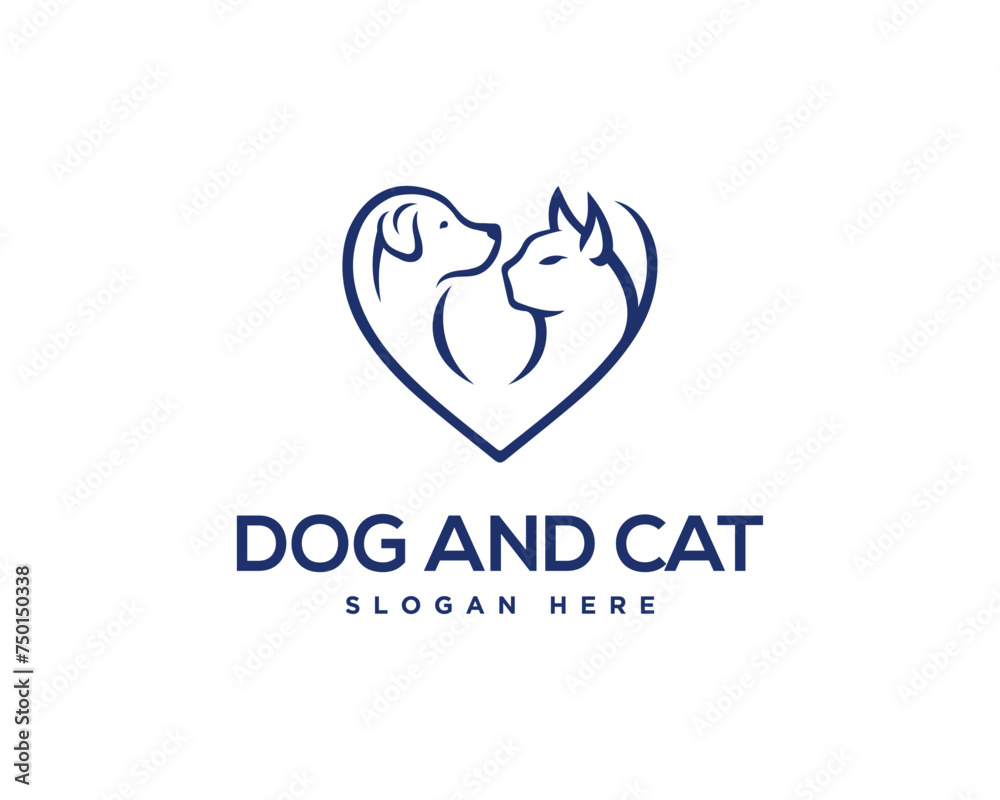 Line art dog and cat logo design icon vector template.
