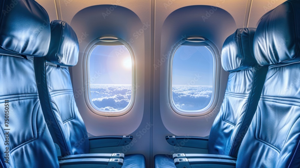Empty seats and windows inside an aircraft