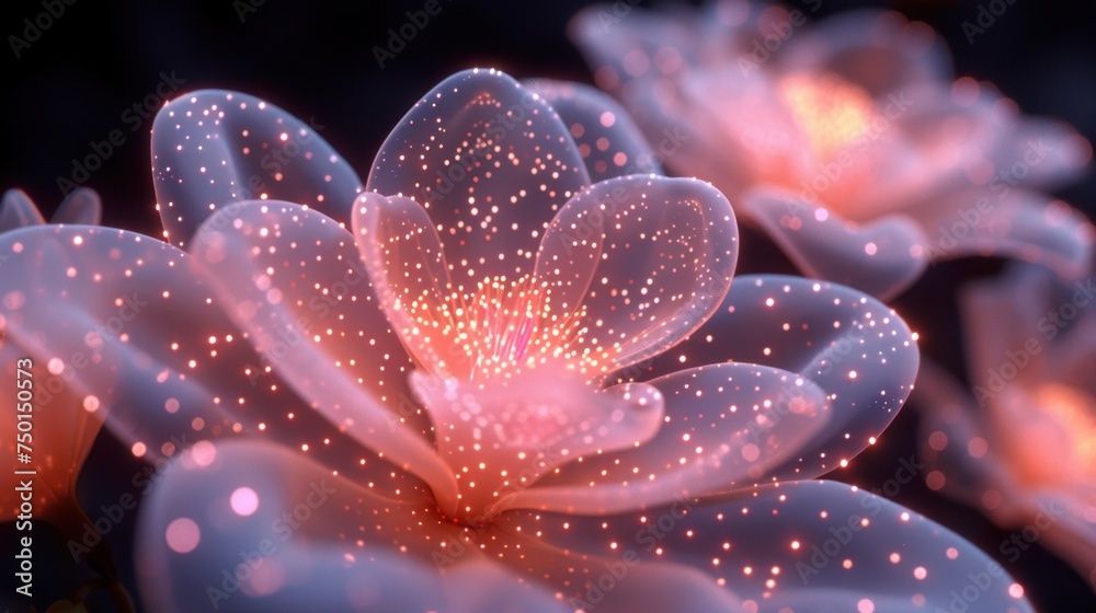 a close up of a flower with a lot of dots on it's petals and a blurry background. a close up of a flower with a lot of dots on it's petals and a blurry background.