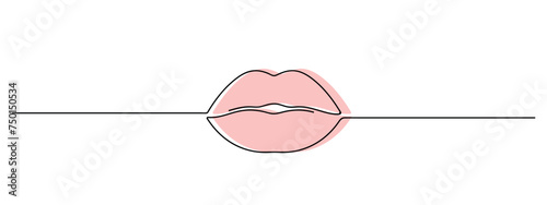 lips one line art, woman lips lineart, black line vector illustration, editable stroke, horizontal design element