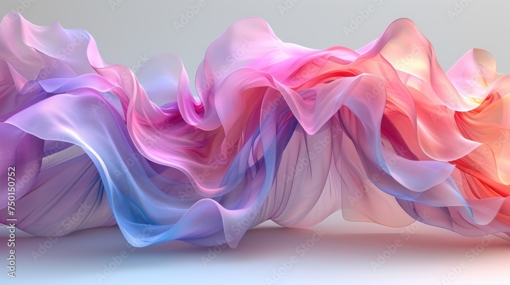 a multicolored wave of flowing fabric on a light grey background with room for text or image or logo. a multicolored wave of flowing fabric on a light grey background with room for text or image or logo.