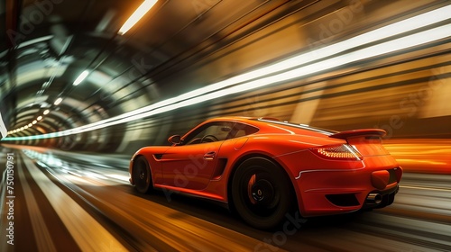 red sports car racing through a tunnel with remarkable velocity