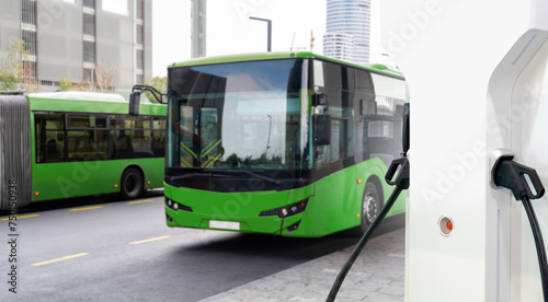 Electric buses with charging station. 