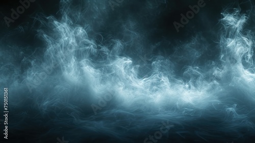 a blue and white smoke background with a black background and white smoke on the left side of the image and a black background on the right side of the image.